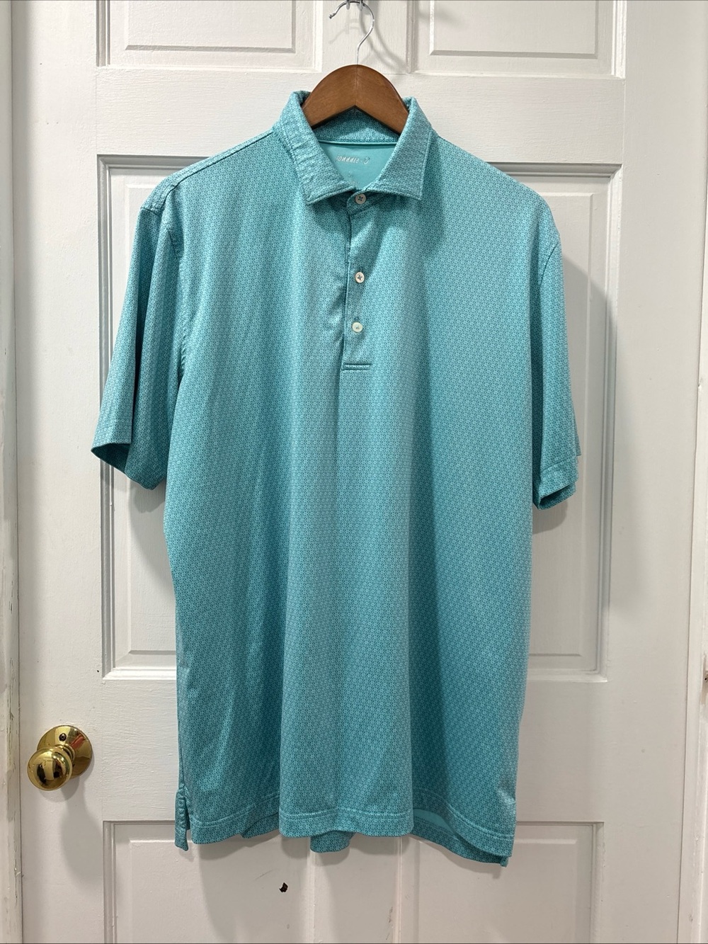Johnnie-O Men’s Performance Golf Polo Size Large Blue Geometric Short Sleeve EUC